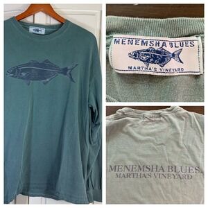 Menemsha‎ Blues Martha's Vineyard Long Sleeve Shirt Fish Graphic Tee READ
